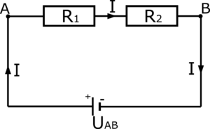 Schemat przedstawiający połączenie szeregowe dwóch oporników