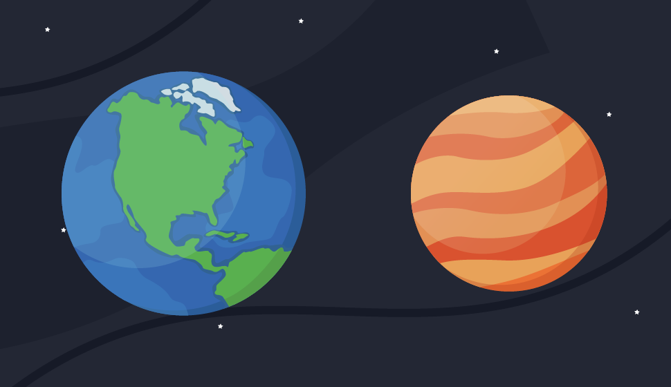 Ziemia i Wenus - schemat przedstawiający porównanie planet