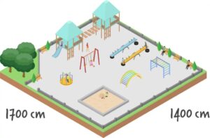 Jednostki pola: plac zabaw o wymiarach 1700 cm na 1400 cm