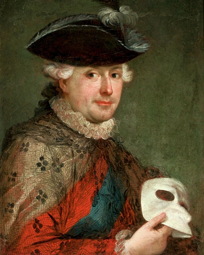 Obraz G. B. Lampiego pod tytułem „Portret Stanisława Augusta z maską”