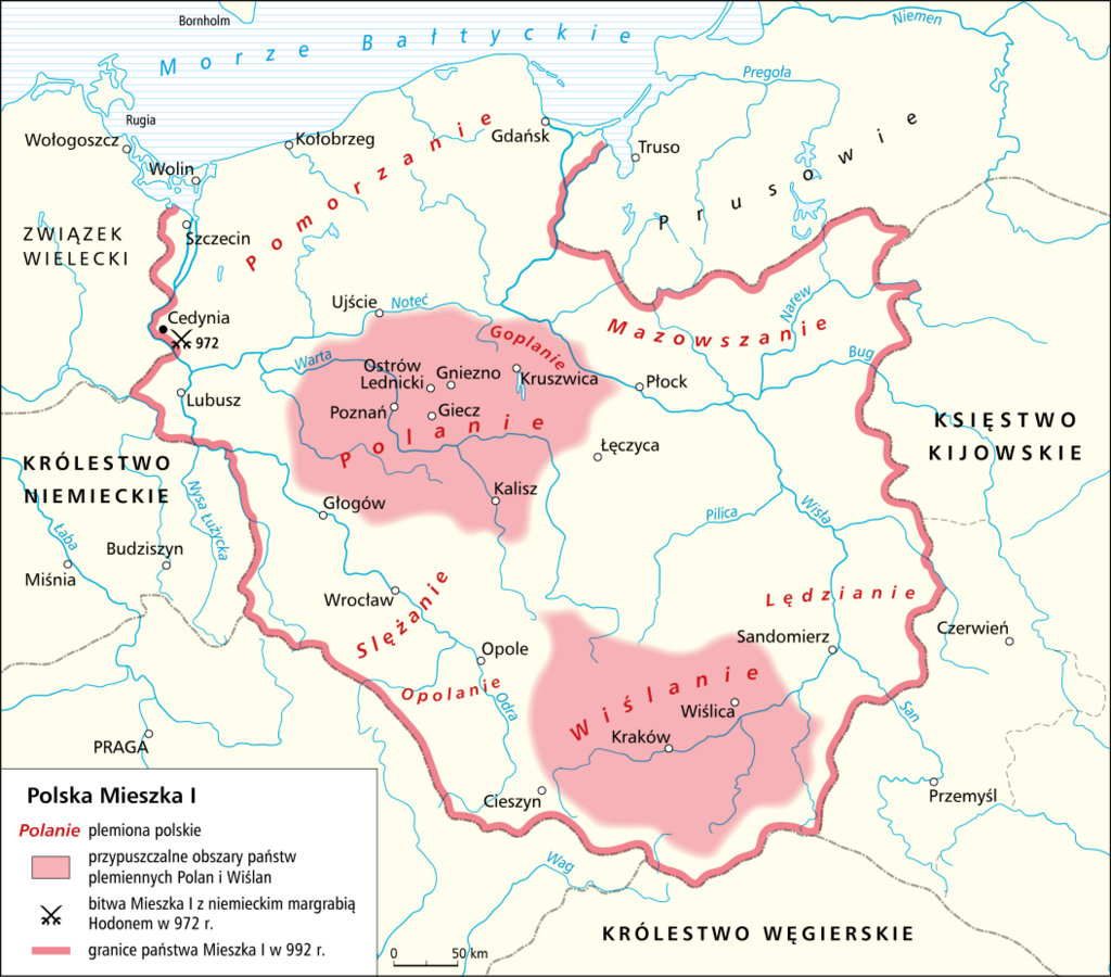 Mapa przedstawiająca Polskę w czasach Mieszka I