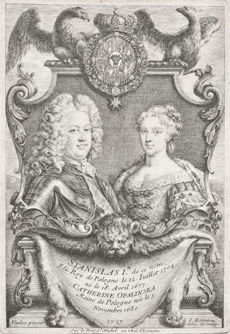Rycina przedstawiająca króla Polski Stanisława Leszczyńskiego i Katarzynę Opalińską